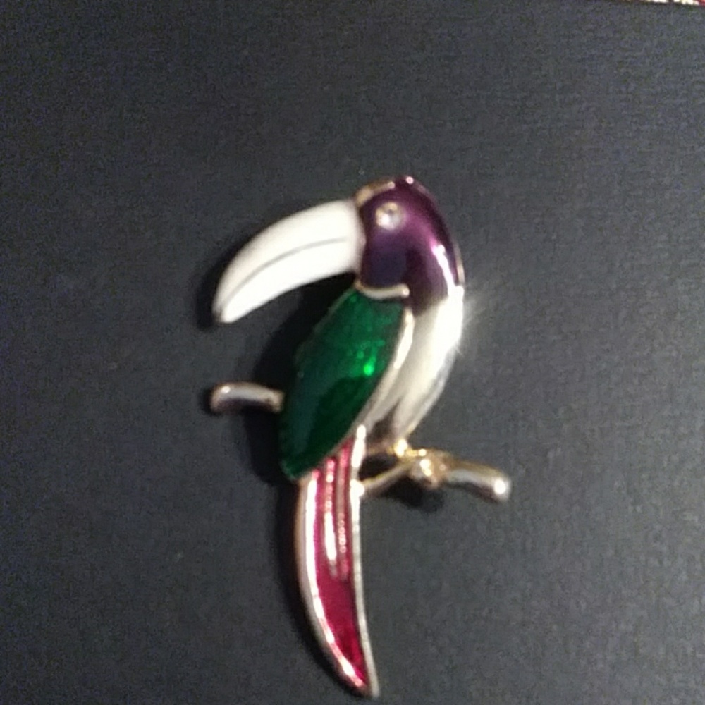 Large Toucan enamel bird brooch